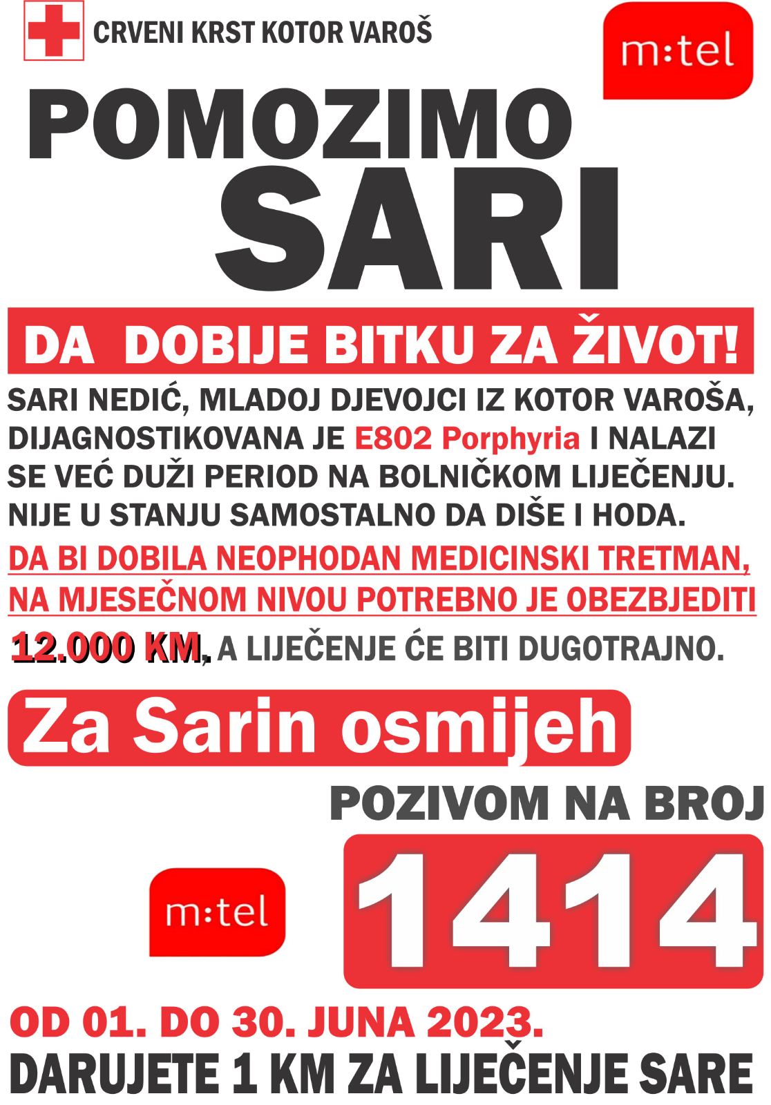 Pozovi 1414 za liječenje Sare Nedić
